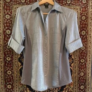 Ann Taylor Dusty Cornflower Blue Shirt Loaded with Details! Translucent, Size 10